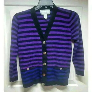 VTG adrienne vittadini cardigan Lambswool angora Purple Striped Sweater Size P
